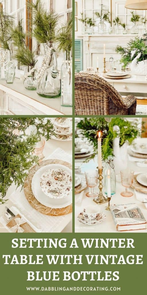 Setting a Winter Table with Vintage Blue Bottles