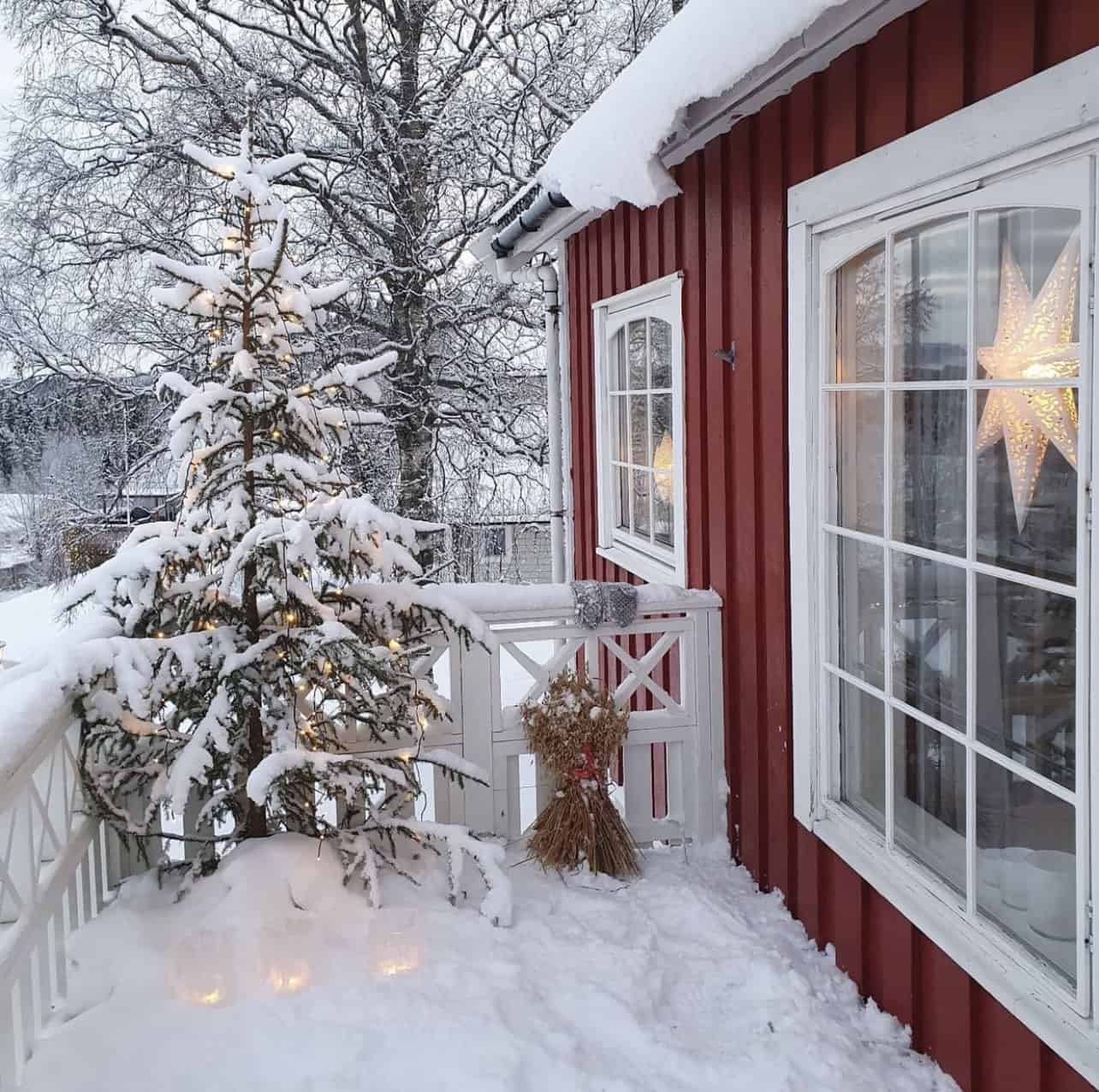 Christmas Tree on Porch in snow