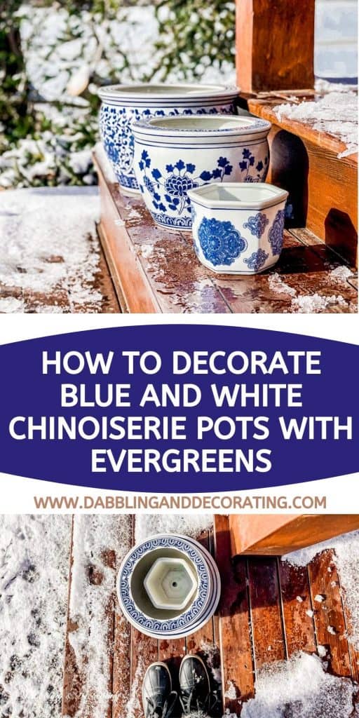 Blue and White Chinoiserie Pots with Evergreens