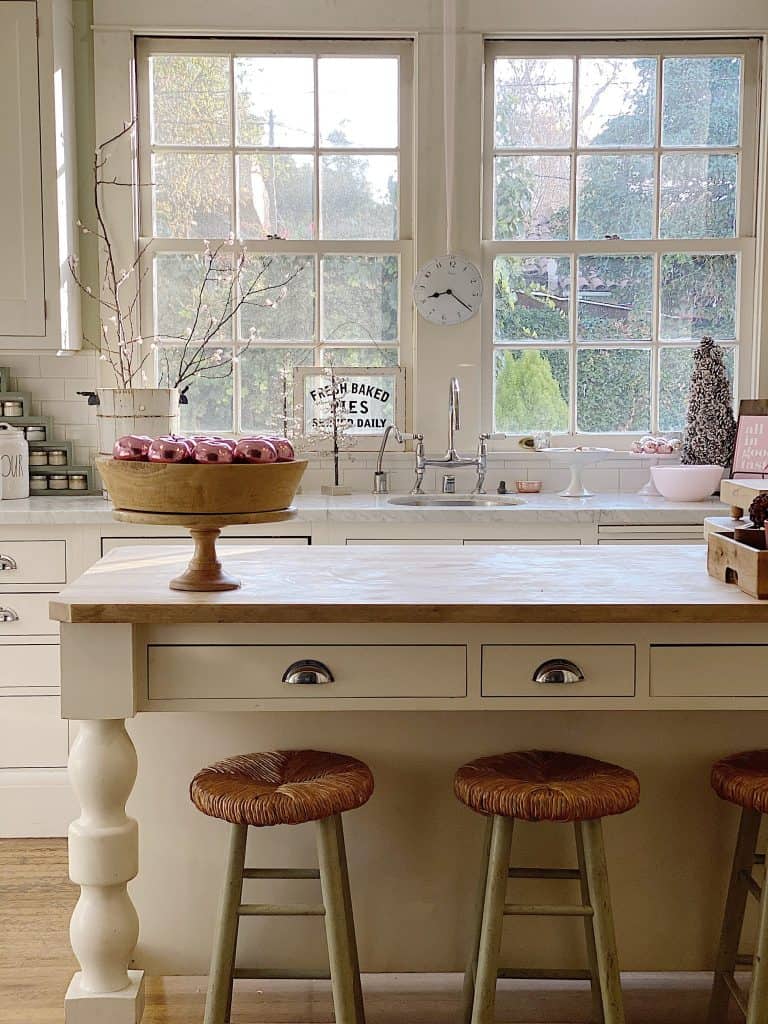 Pink Foil Apples in kitchen