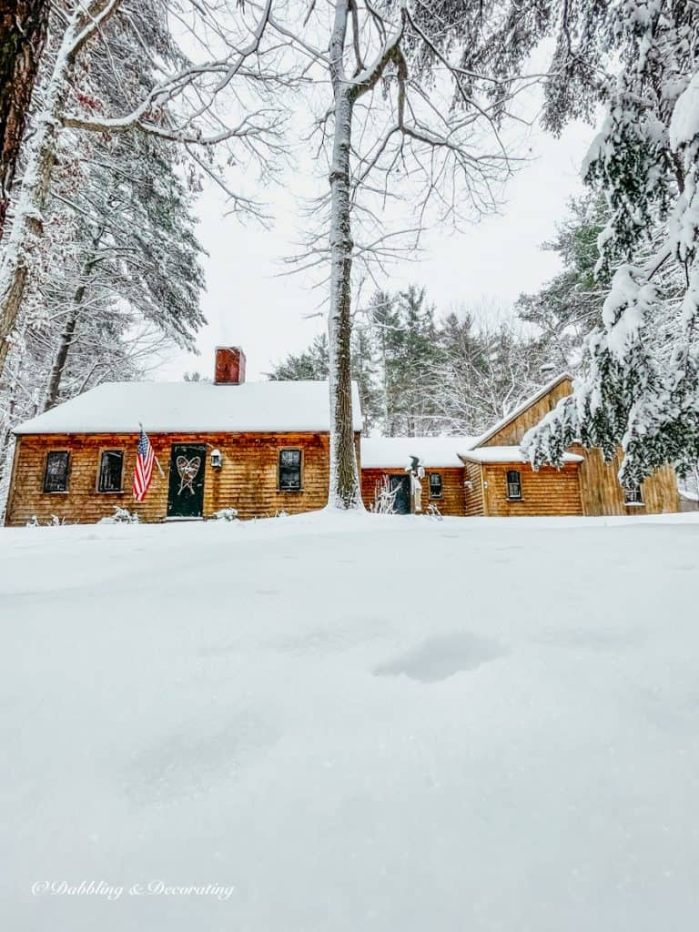 Colonial Home Design with Cedar Shakes in Snow.