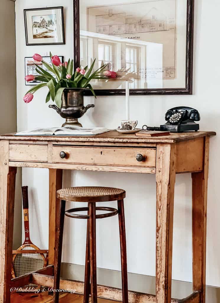 Pink drooping Tulips on Desk