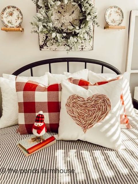 Valentine's Day DIY Pillow in bedroom.
