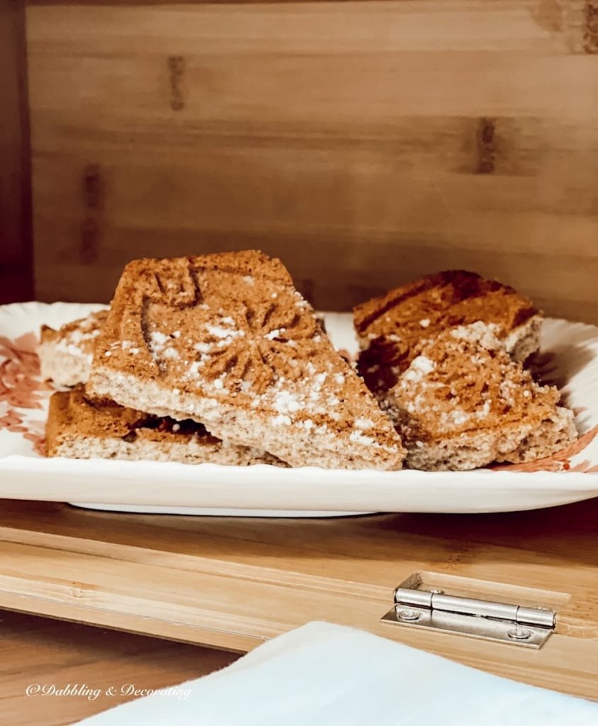 Baked shortcake in kitchen bread box.