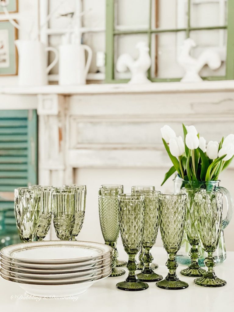 Spring Thrifty and Things colored glassware.