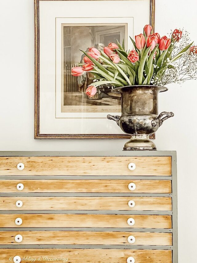 Vintage Hutch With Tulips