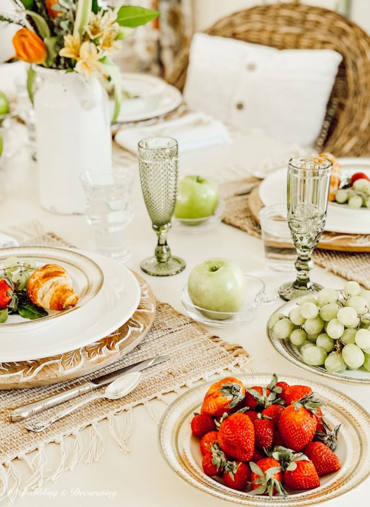 Spring Table Setting Ideas with green flutes.