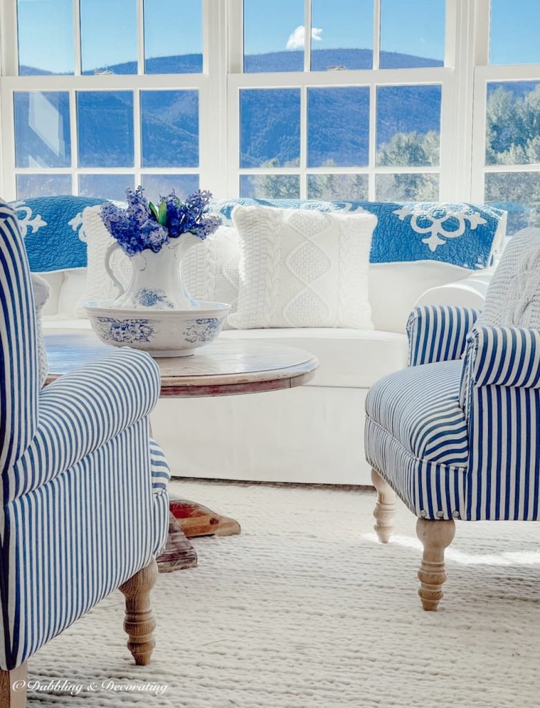 Blue and White Sunroom