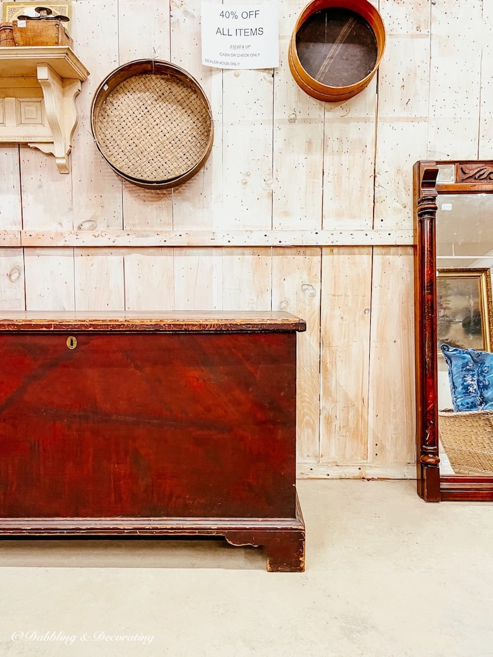 A Vintage Haul for The Porch with large wooden trunk