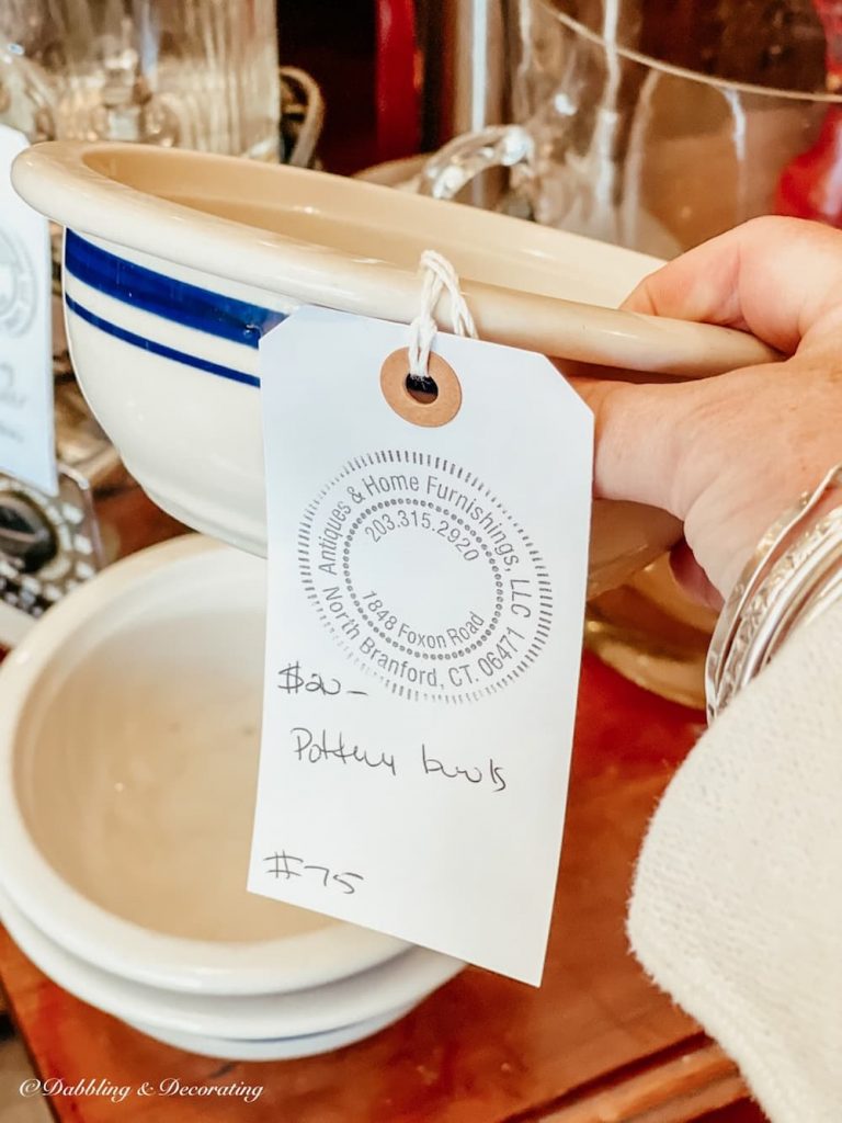 Vintage Bowl with price tag in hand.