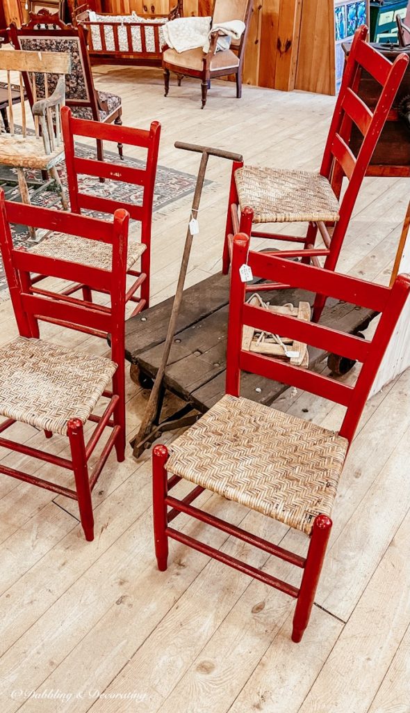 Vintage Red Chairs in antique store.
