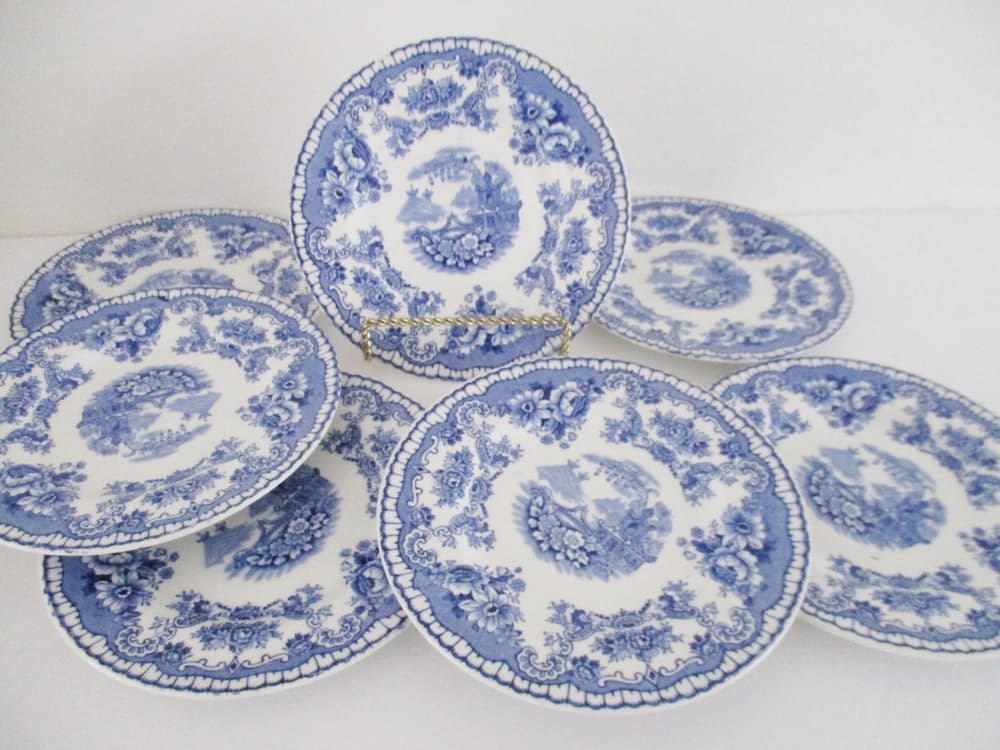 Antique (1870's) set of 7 - 5 7/8" tea plates by John Maddock & Sons Ltd.