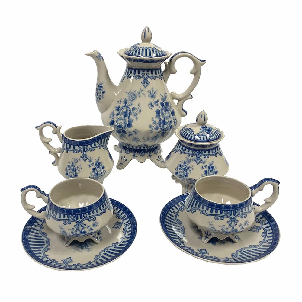 Blue Flower Transferware Porcelain Tea Set - Antique Reproduction