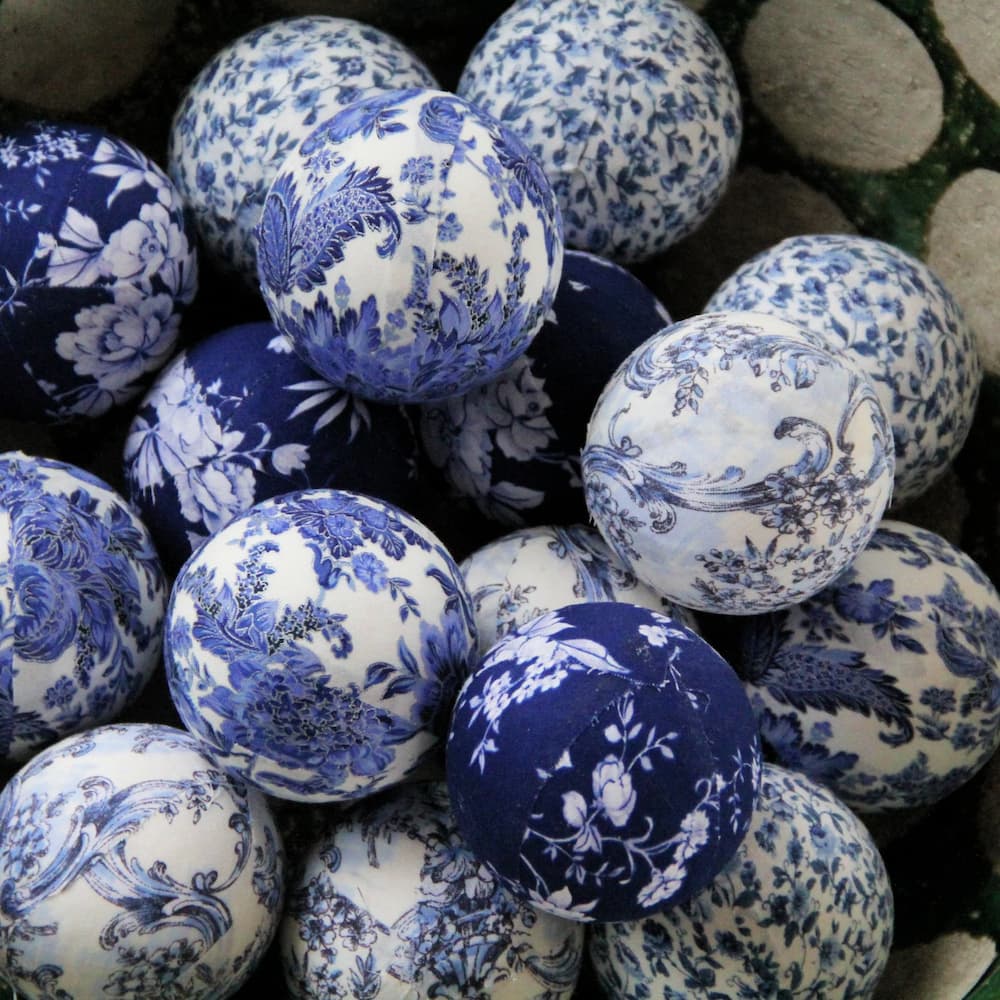 Blue and White Chinoiserie Inspired Bowl Fillers. Decorator Rag Balls.