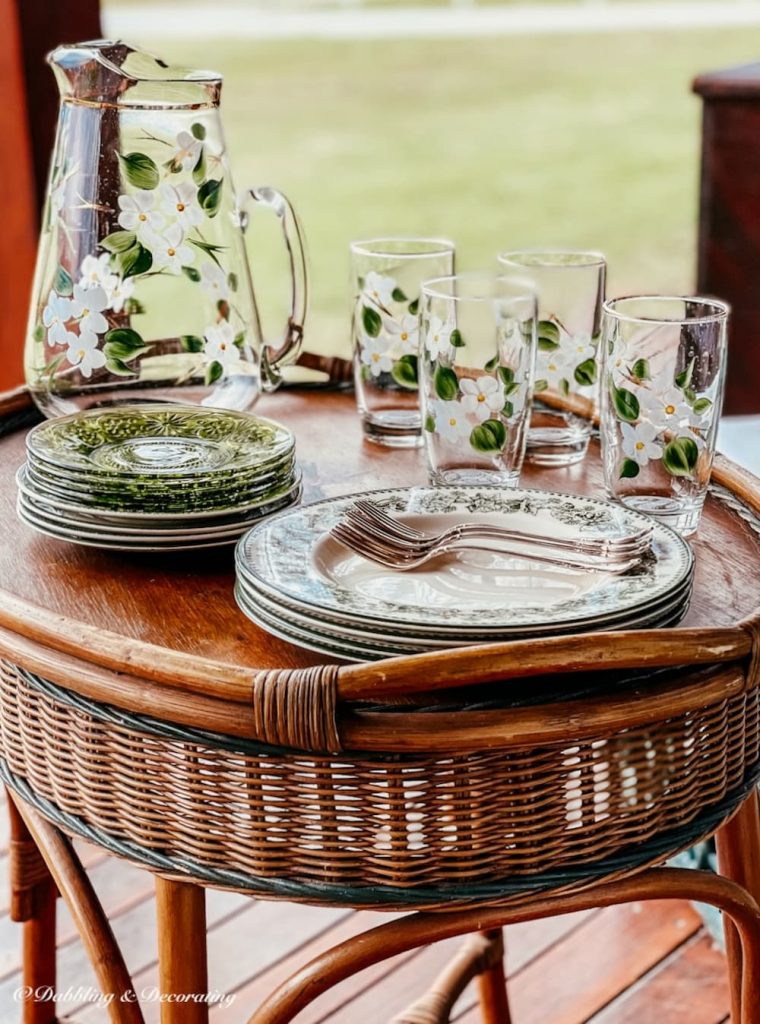 Vintage Lemonade Set on the back porch.