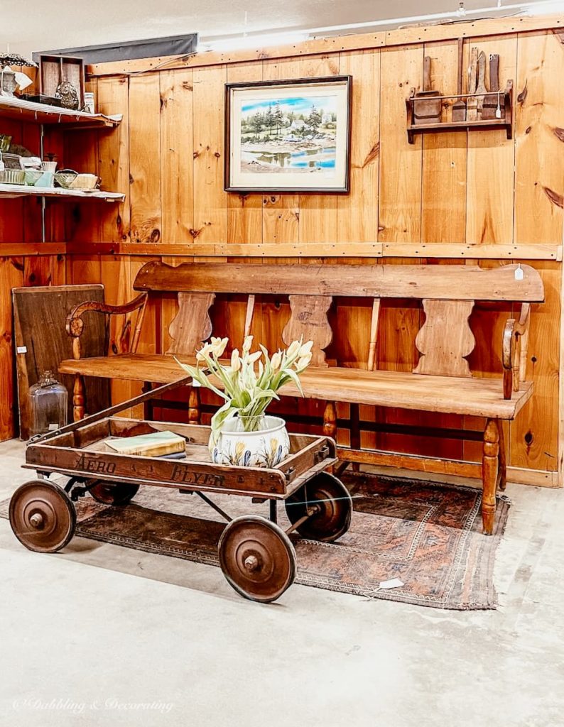 A Vintage Haul for The Porch with Flyer Wagon and large vintage bench.