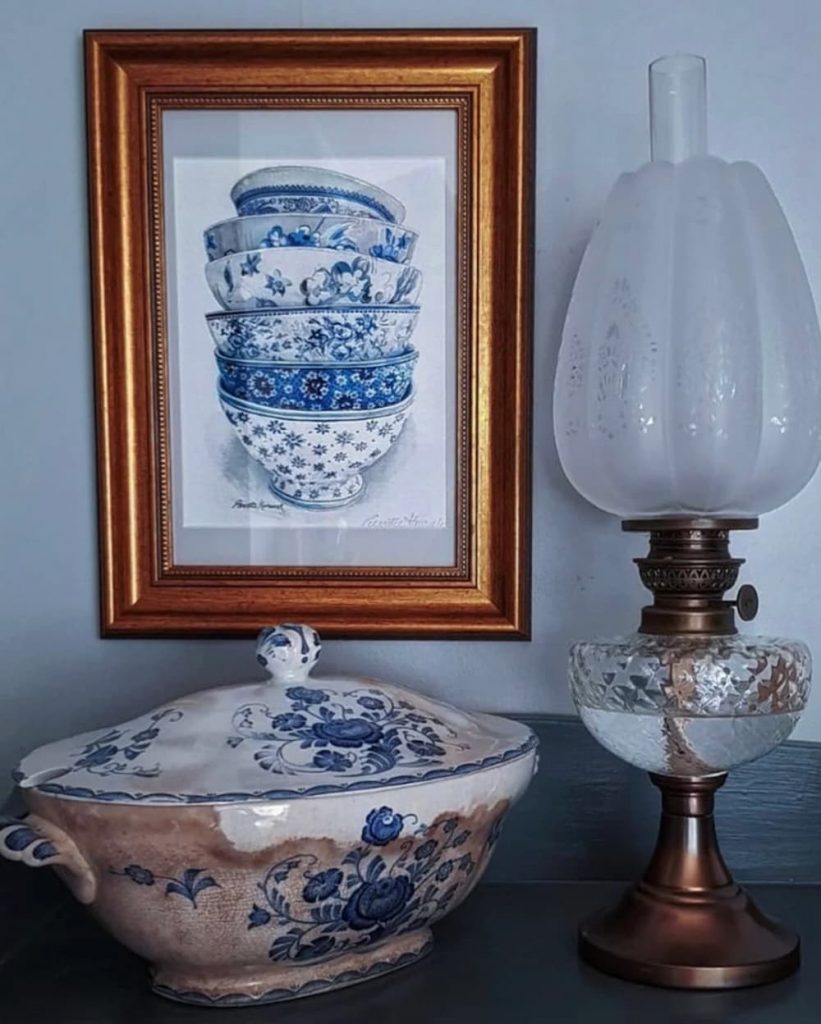 PRINT on Paper or Canvas, "Stacked Spode Blue and White Bowls"