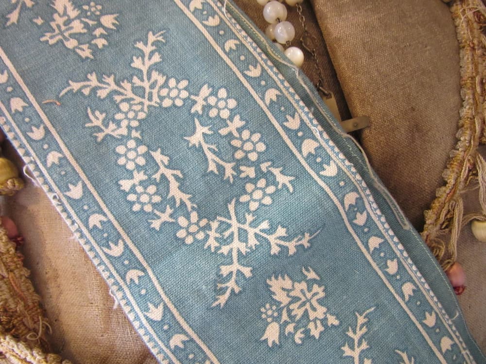 Rare and Unique - Made in France- Blue and White Antique Cotton Fabric Trim