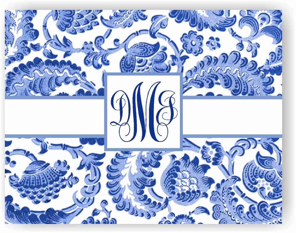 Set of Flat Note Cards in Blue and White with matching envelopes