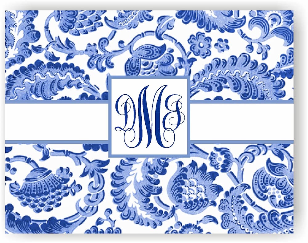 Set of Flat Note Cards in Blue and White with matching envelopes