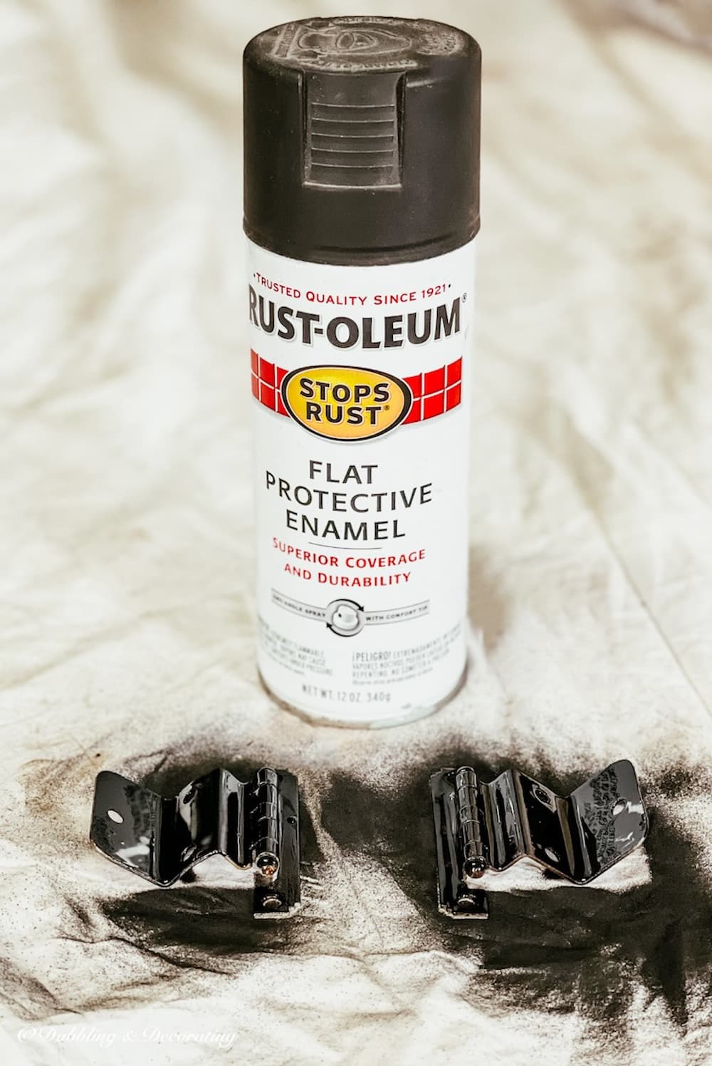 Black Rust-Oleum Spray Paint and Hinges After