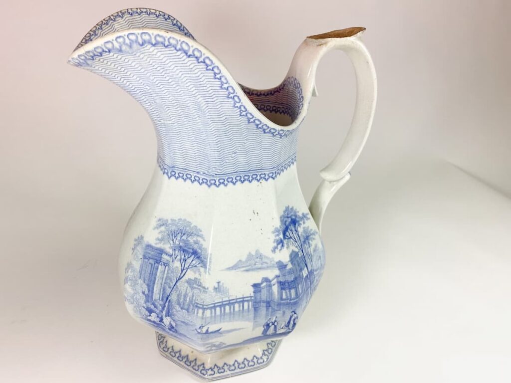 Womens Day Gift, blue and white vintage pitcher