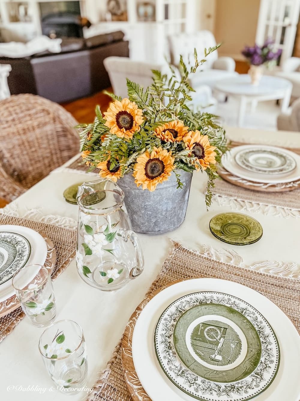 Sunflower and fern in galvanized bucket centerpiece