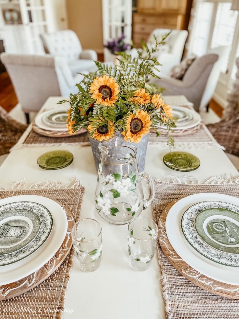 Sunflower and fern in galvanized bucket centerpiece