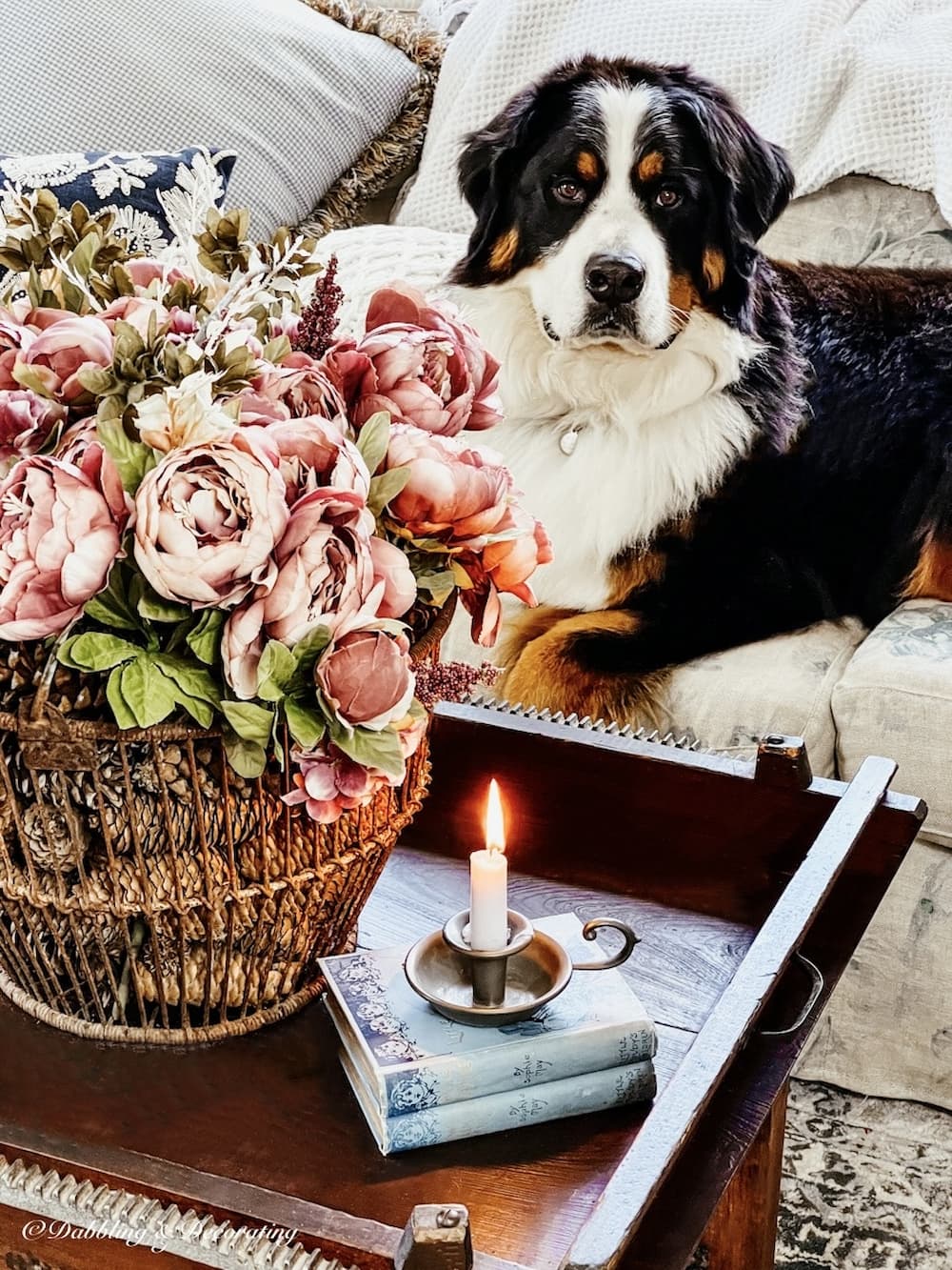 Bernese Mountain Dog and Flowers