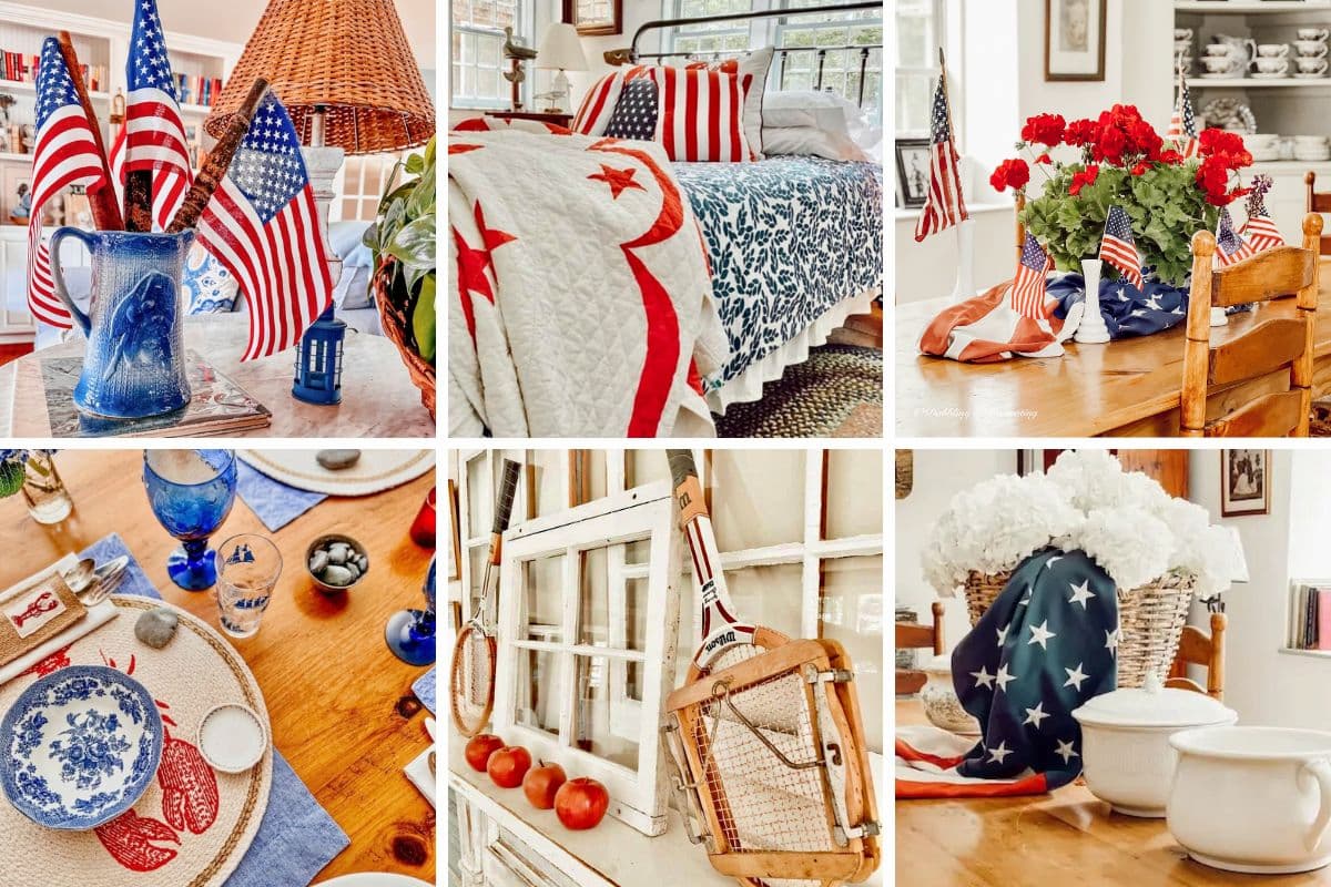 12 Patriotic Vintage Decor ideas collage for Memorial Day and 4th of July styling.