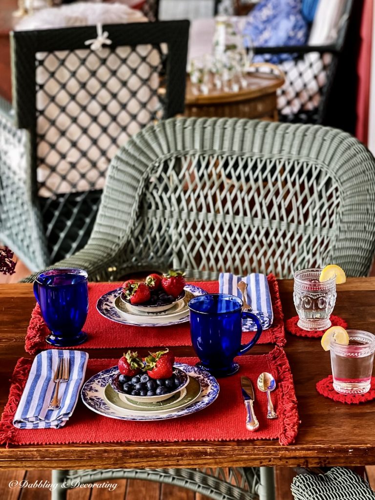 Vintage Patriotic Porch Table Ideas with Red, White, and Blue Charm.