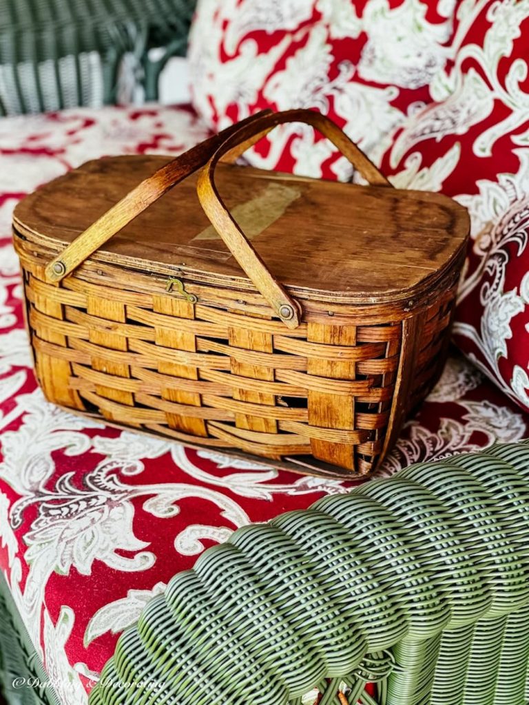 Vintage Picnic Basket with Handles and Lid.