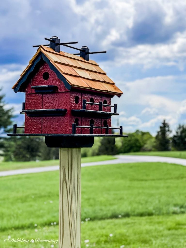 Amish Birdhouse in burgundy barn red for purple martins.