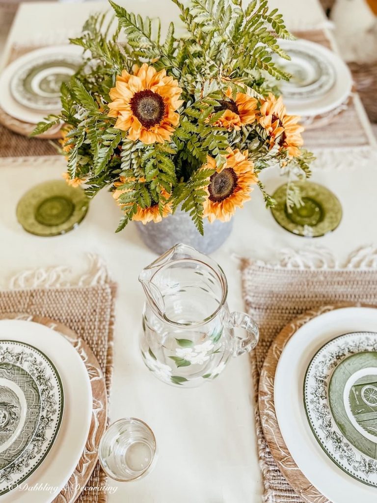 Sunflower Centerpiece with green ferns.