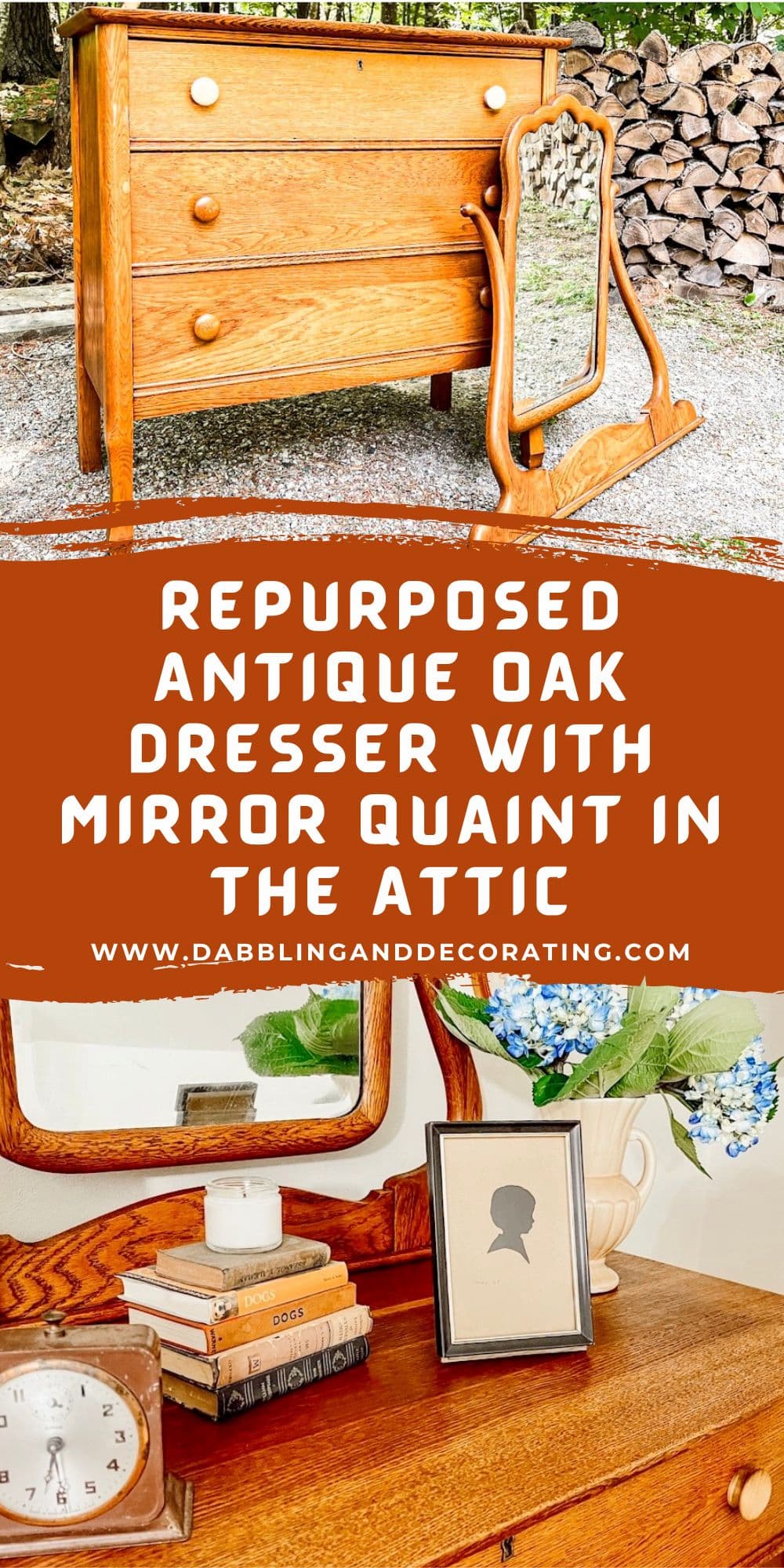 Repurposed Oak Dresser with Mirror Quaint in the Attic
