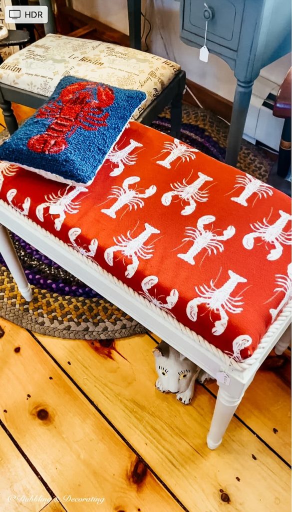 Gifts from Maine, Maine pillow lobster and lobster bench.