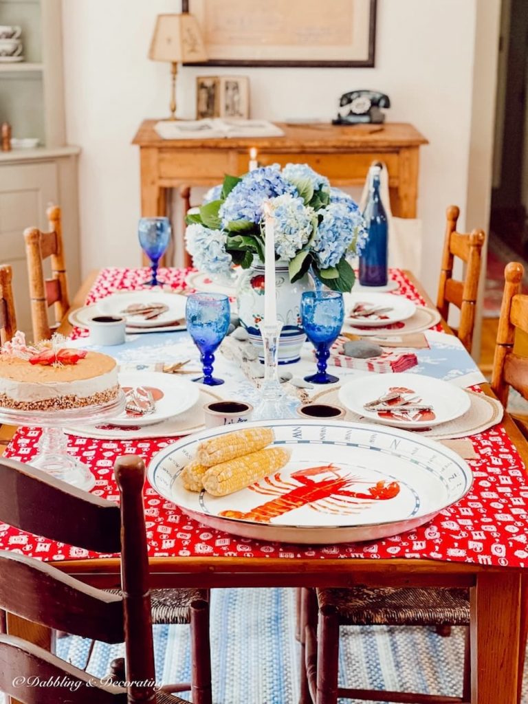 Lobster Decor in Maine Home on Table.