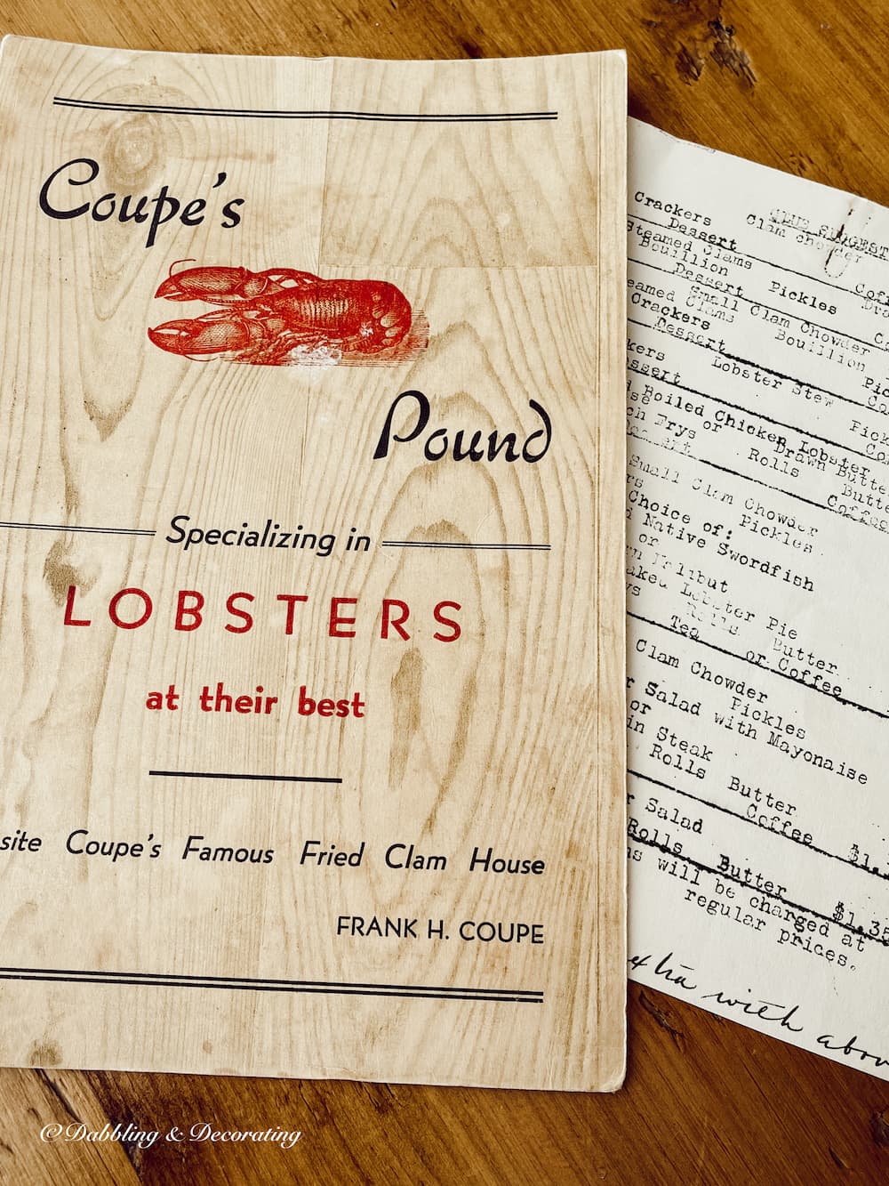 Coupe's Lobster Pound Menu