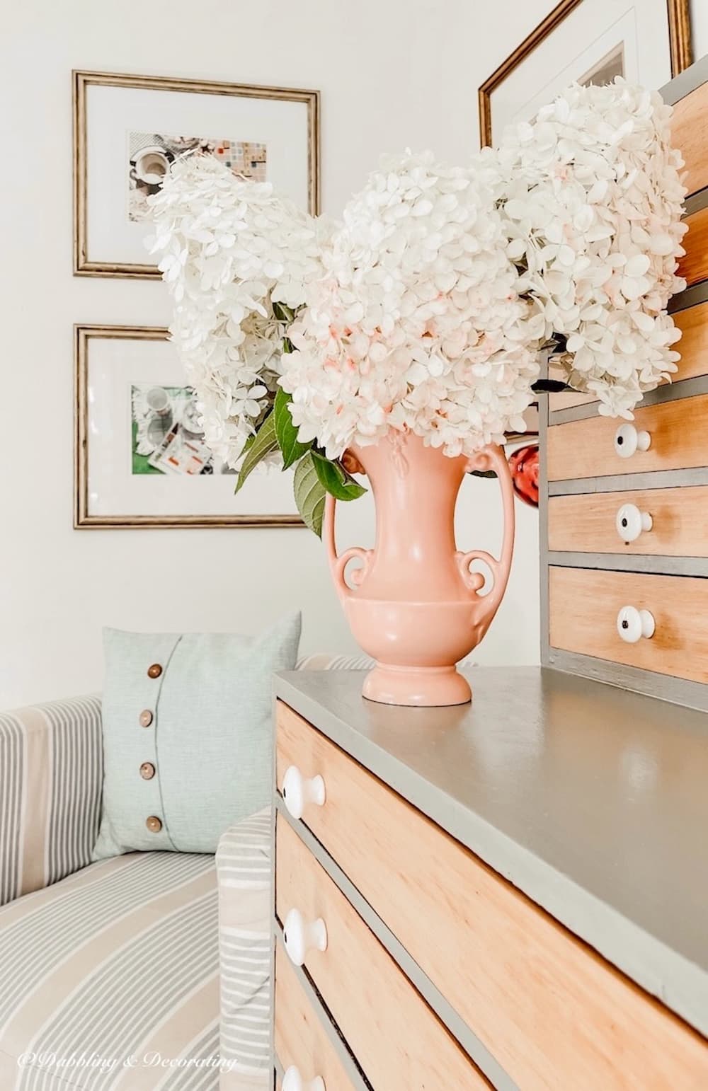 Pink Vase with Hydrangeas