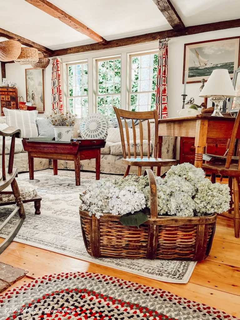 Basket of Blue Hydrangeas