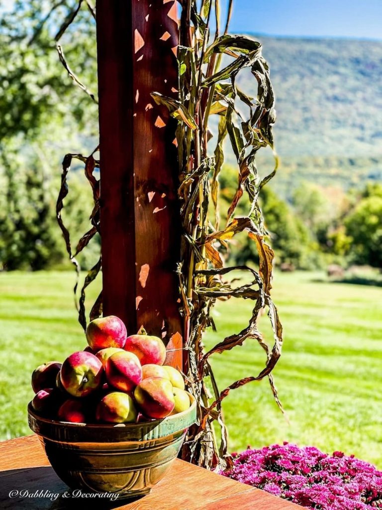 Fall Scene with Green Bowl of Apples