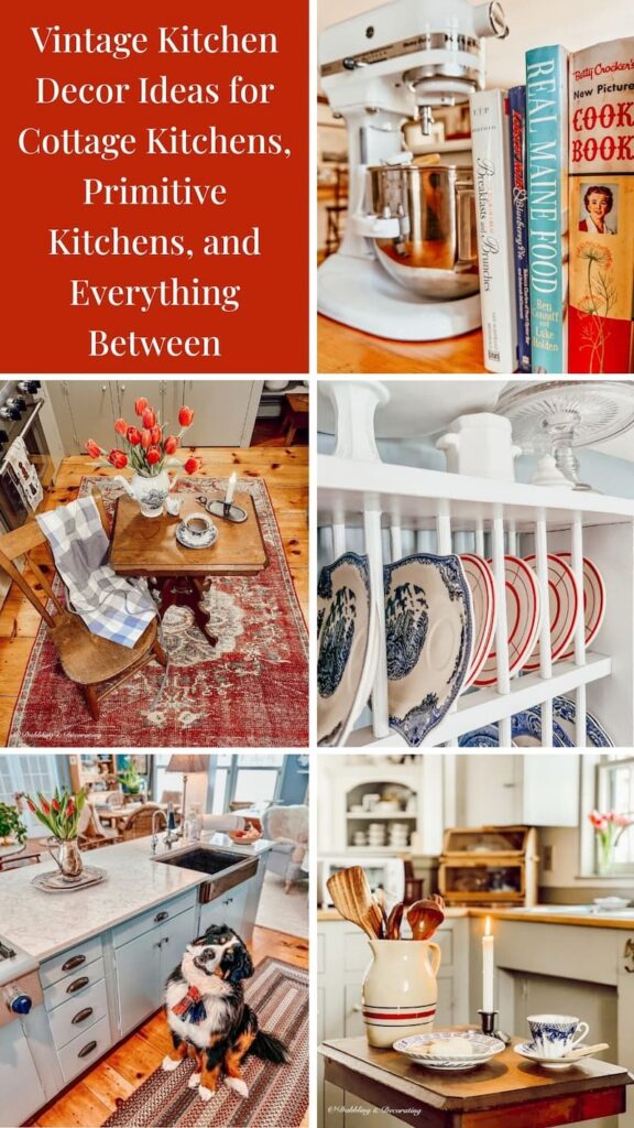 Vintage Kitchen Decor Ideas for Cottage Kitchens, Primitive Kitchens, and Everything Between photo collage.