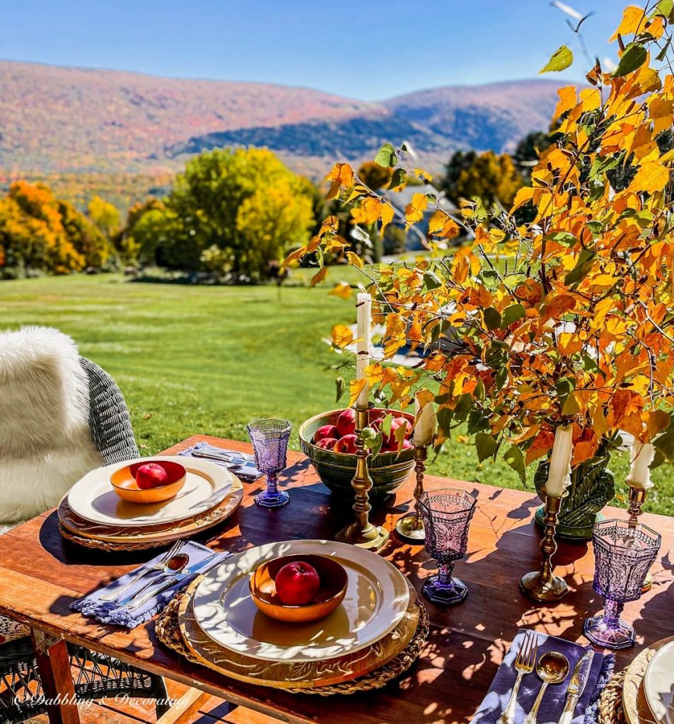 Picturesque Table Setting with Autumn Mountain Views