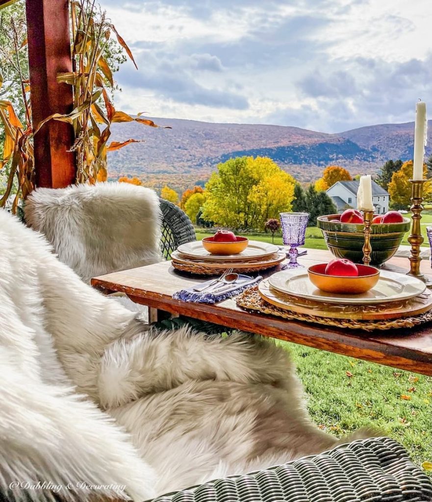 Picturesque Table Setting with Autumn Mountain Views