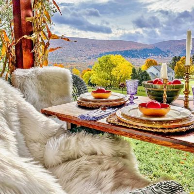 Picturesque Table Setting with Autumn Mountain Views