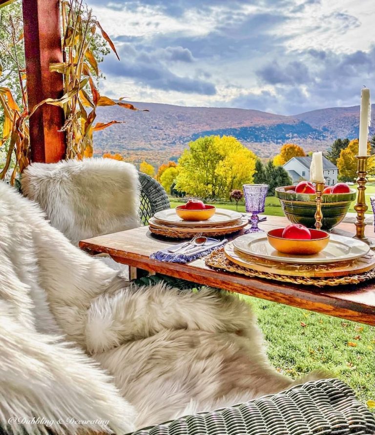 Picturesque Table Setting with Autumn Mountain Views