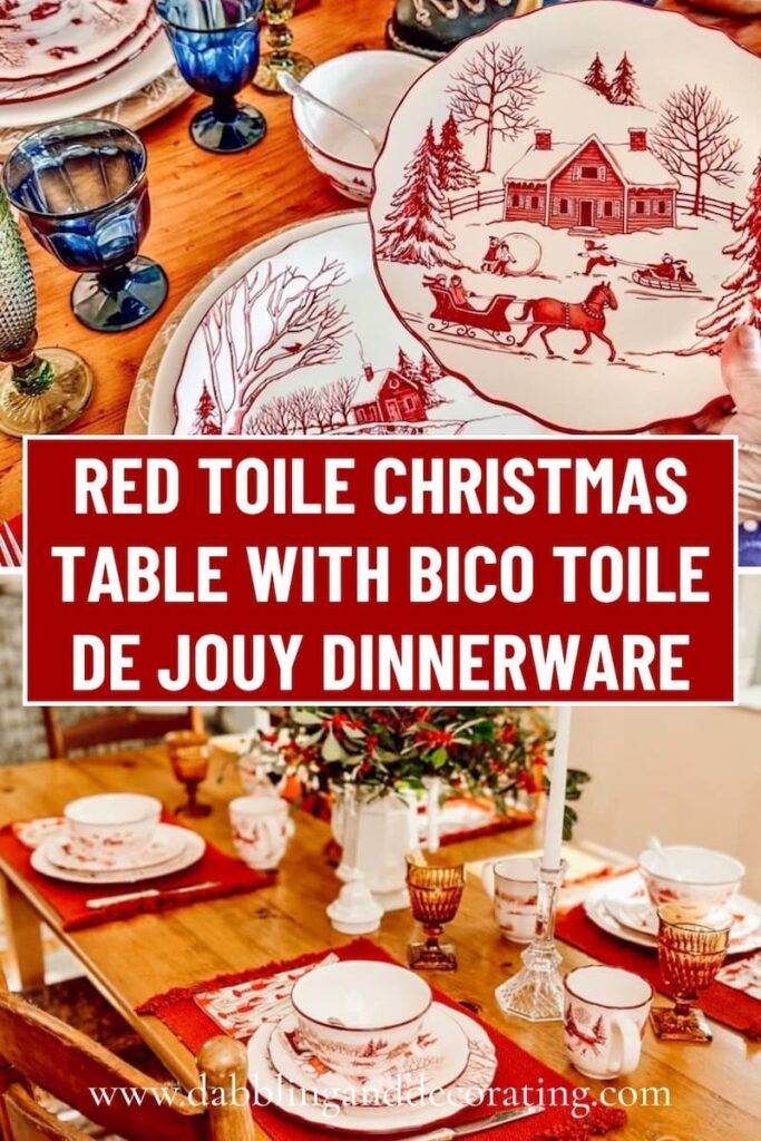 Red Toile Christmas Table with BICO Toile de Jouy Dinnerware