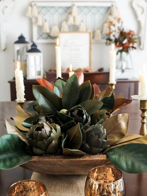 Simple And Beautiful DIY Artichoke And Magnolia Centerpiece