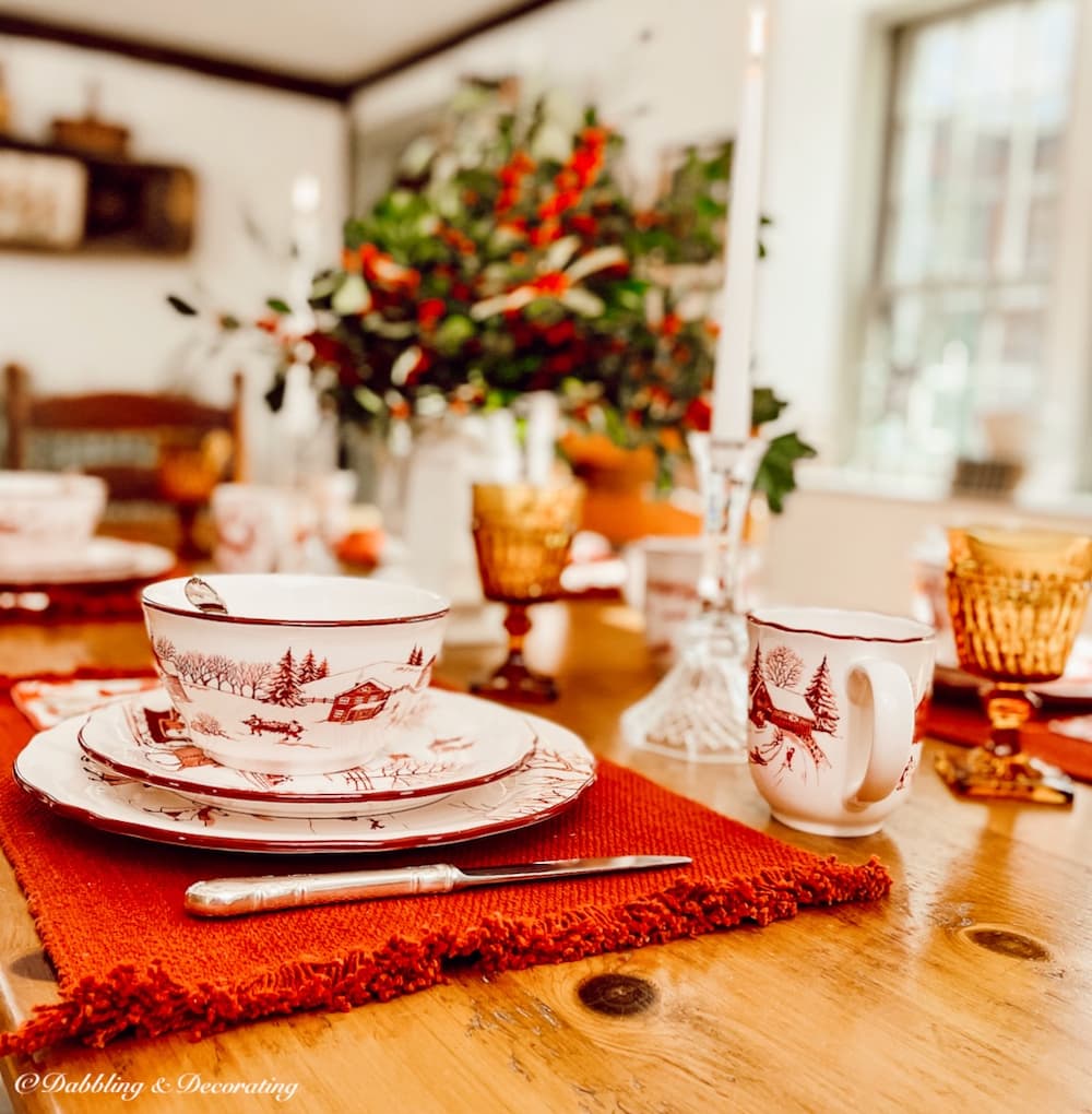 The Finest Winter Wonderland Dinnerware Set on Christmas table.