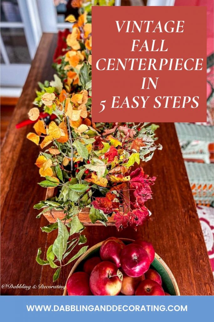 Table centerpieces are so enjoyable to design in the fall.  Let me show you how to create your own using an old wooden toolbox in 5 easy steps.